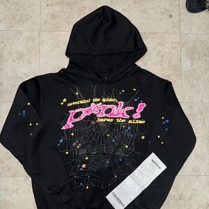 Sp5der hoodie black and pink